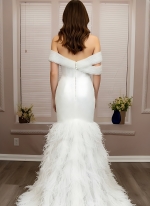Wedding Dress - Beaded and Sequined Tulle Mermaid with Feather Skirt-  LV-M5002F