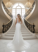 Fitted and Flare Glitter Embroidery Tulle with Overskirt Wedding Dress - LV-F5001OS