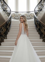 Fitted and Flare Glitter Embroidery Tulle with Overskirt Wedding Dress - LV-F5001OS