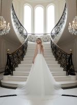 Fitted and Flare Glitter Embroidery Tulle with Overskirt Wedding Dress - LV-F5001OS
