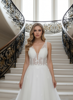 Fitted and Flare Glitter Embroidery Tulle with Overskirt Wedding Dress - LV-F5001OS