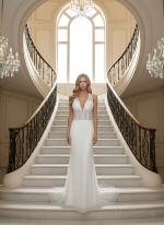 Fitted and Flare Glitter Embroidery Tulle with Overskirt Wedding Dress - LV-F5001OS