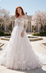 A-Line  3-D Flower Lace Wedding Dress with Bustier Bodice- LV-A1004DS