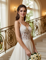 A-Line Chic Glitter Tulle  V-Neck Spaghetti Straps Wedding Dress - LV-A2003
