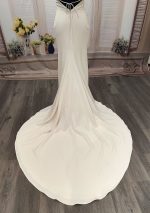 Crepe Fitted & Flare Wedding Dress with Spaghetti Straps Cross-back Tied up - CB-F2001