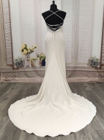 Crepe Fitted & Flare Wedding Dress with Spaghetti Straps Cross-back Tied up - CB-F2001