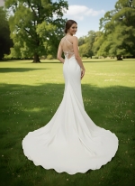 Crepe Fitted & Flare Wedding Dress with Spaghetti Straps Cross-back Tied up - CB-F2001