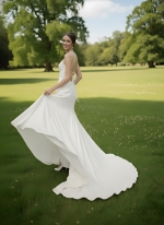 Crepe Fitted & Flare Wedding Dress with Spaghetti Straps Cross-back Tied up - CB-F2001