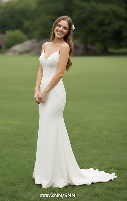 Crepe Fitted & Flare Wedding Dress with Spaghetti Straps Cross-back Tied up - CB-F2001