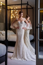 Fitted & Flare Sweet Heart with Off-shoulder Draped Sleeves Wedding Dress - CB-3190PLD