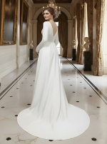 Fitted and Flare Crepe Long Sleeves  Wedding Dress - CB-F6001-A