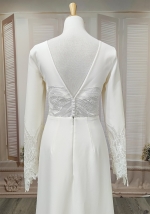 Fitted and Flare Crepe Long Sleeves  Wedding Dress - CB-F6001-A