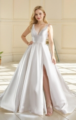  Wedding Dress - Satin Empire Waist Line Ball Gown with Slit Skirt - BLL-B3002