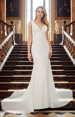 Wedding Dress - Crepe Fitted and Flair  with Bustier Waist Line and Drapery Backline - BLL-F3005