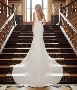 Wedding Dress - Crepe Fitted and Flair  with Bustier Waist Line and Drapery Backline - BLL-F3005