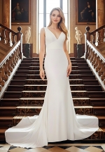 Wedding Dress - Crepe Fitted and Flair  with Bustier Waist Line and Drapery Backline - BLL-F3005