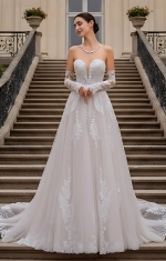 A-line V-shape Wedding Dress Sleeveless / Detachable Long Sleeves - BLM-A1006