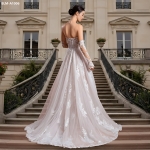 A-line V-shape Wedding Dress Sleeveless / Detachable Long Sleeves - BLM-A1006