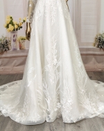 A-Line Beaded and Sequined Floral Lace Appliqued Tulle Wedding Dress with Layer of Glittery Tulle - MO-A6004