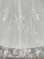 A-Line Beaded and Sequined Floral Lace Appliqued Tulle Wedding Dress with Layer of Glittery Tulle - MO-A6004