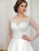 Ball Gown Beaded Linear and Floral Lace Appliqued Tulle and Satin Wedding Dress - MO-B6002