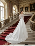Ball Gown Beaded Linear and Floral Lace Appliqued Tulle and Satin Wedding Dress - MO-B6002