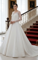 Ball Gown Beaded Linear and Floral Lace Appliqued Tulle and Satin Wedding Dress - MO-B6002