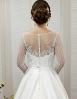 Ball Gown Beaded Linear and Floral Lace Appliqued Tulle and Satin Wedding Dress - MO-B6002