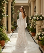 Sheath Sequined Floral Lace Bell Long Sleeves Boho Wedding Dress - MO-S6001-A