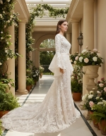 Sheath Sequined Floral Lace Bell Long Sleeves Boho Wedding Dress - MO-S6001-A