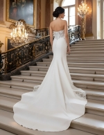Wedding Dress - Fit and Flare Crepe Pleated Bust with Sheer Lacy Cut-outs on sides - MO-F1004