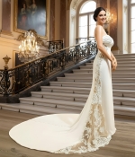 Wedding Dress - Fit and Flare Crepe Pleated Bust with Sheer Lacy Cut-outs on sides - MO-F1004