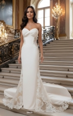 Wedding Dress - Fit and Flare Crepe Pleated Bust with Sheer Lacy Cut-outs on sides - MO-F1004