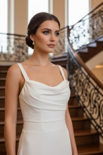 Wedding Dress - Crepe  Fitted and Flare Cowl Neckline with Rosy Cut-Out Train - OU-F2011