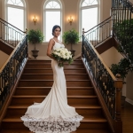 Wedding Dress - Crepe  Fitted and Flare Cowl Neckline with Rosy Cut-Out Train - OU-F2011