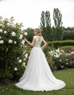 Wedding Dress - 3-D Beaded Floral lace Applique Tulle A-line with Handmade 3-D Roses Neckline - LV-A3005