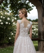 Wedding Dress - 3-D Beaded Floral lace Applique Tulle A-line with Handmade 3-D Roses Neckline - LV-A3005