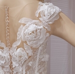 Wedding Dress - 3-D Beaded Floral lace Applique Tulle A-line with Handmade 3-D Roses Neckline - LV-A3005