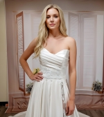 A-Line Soft Satin Pleated Sweetheart Slit Skirt Wedding Dress with Beaded Lace Appliques - OU-A1007