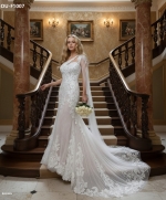 A luxurious one-shoulder mermaid wedding dress open back with a detachable shoulder cape - OU-F1007