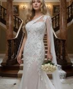A luxurious one-shoulder mermaid wedding dress open back with a detachable shoulder cape - OU-F1007