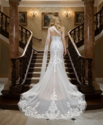 A luxurious one-shoulder mermaid wedding dress open back with a detachable shoulder cape - OU-F1007