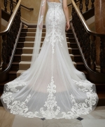 A luxurious one-shoulder mermaid wedding dress open back with a detachable shoulder cape - OU-F1007