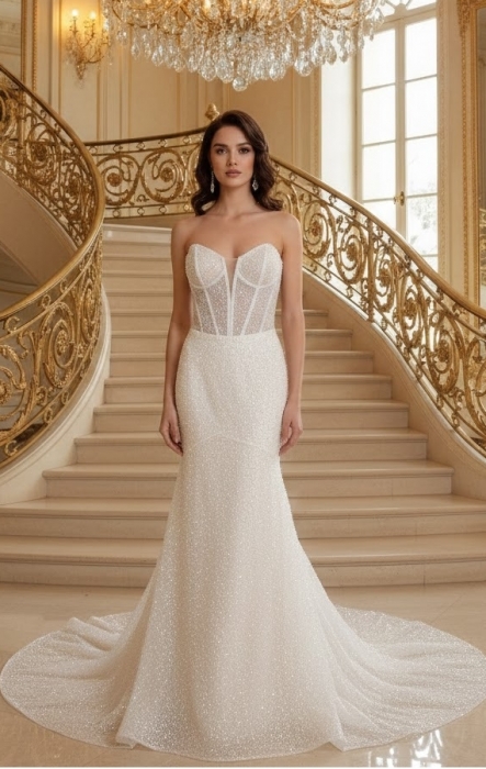 Strapless Sweetheart Dazzling Beaded and Sequined Fitted N Flare Wedding Gown - MO-F1008