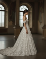 Wedding Dress - A-Line Off-the-Shoulder Sweetheart Corset Bodice Low Back with Buttons Wedding Dress - LV-A5008