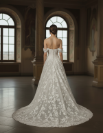 Wedding Dress - A-Line Off-the-Shoulder Sweetheart Corset Bodice Low Back with Buttons Wedding Dress - LV-A5008