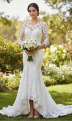 Mermaid/Trumpet Silhouette Elegant Lace Illusion with High-Low Hem - LV-M6008