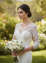 Mermaid/Trumpet Silhouette Elegant Lace Illusion with High-Low Hem - LV-M6008