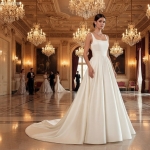  Wedding Dress - Elegant Square Neck Satin A-Line Gown - BLL-A32358