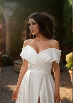 Modern Off-the-Shoulder Satin A-Line Gown with Slit - BLL-A54638